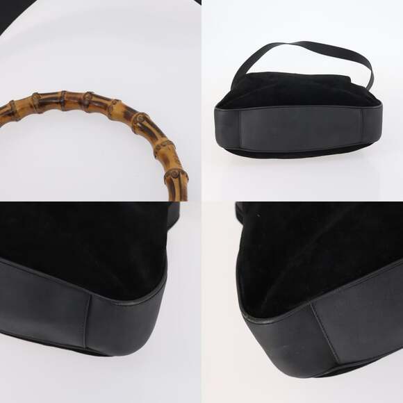 GUCCI Bamboo Shoulder Bag Suede Black Gold 001 001 - Picture 10 of 13